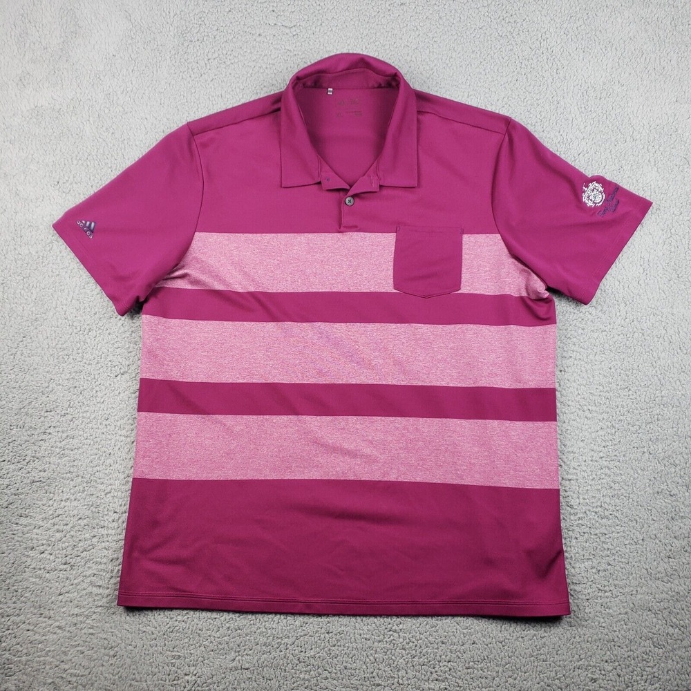 Adidas Golf Polo Shirt Mens XL‎ Maroon Striped Trump National Doral Miami